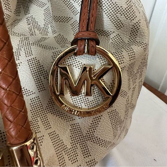 MICHAEL KORS Signature Drawstring Shoulder Bag Bedford Mercer Fulton Tote Tan - Picture 3 of 13